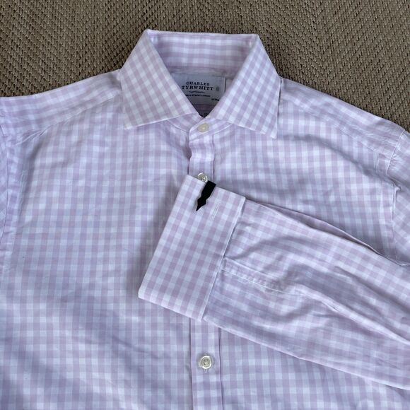 Charles Tyrwhitt Pink Gingham 15/35 Extra Slim Fit Dress Shirt French READ - Picture 1 of 8